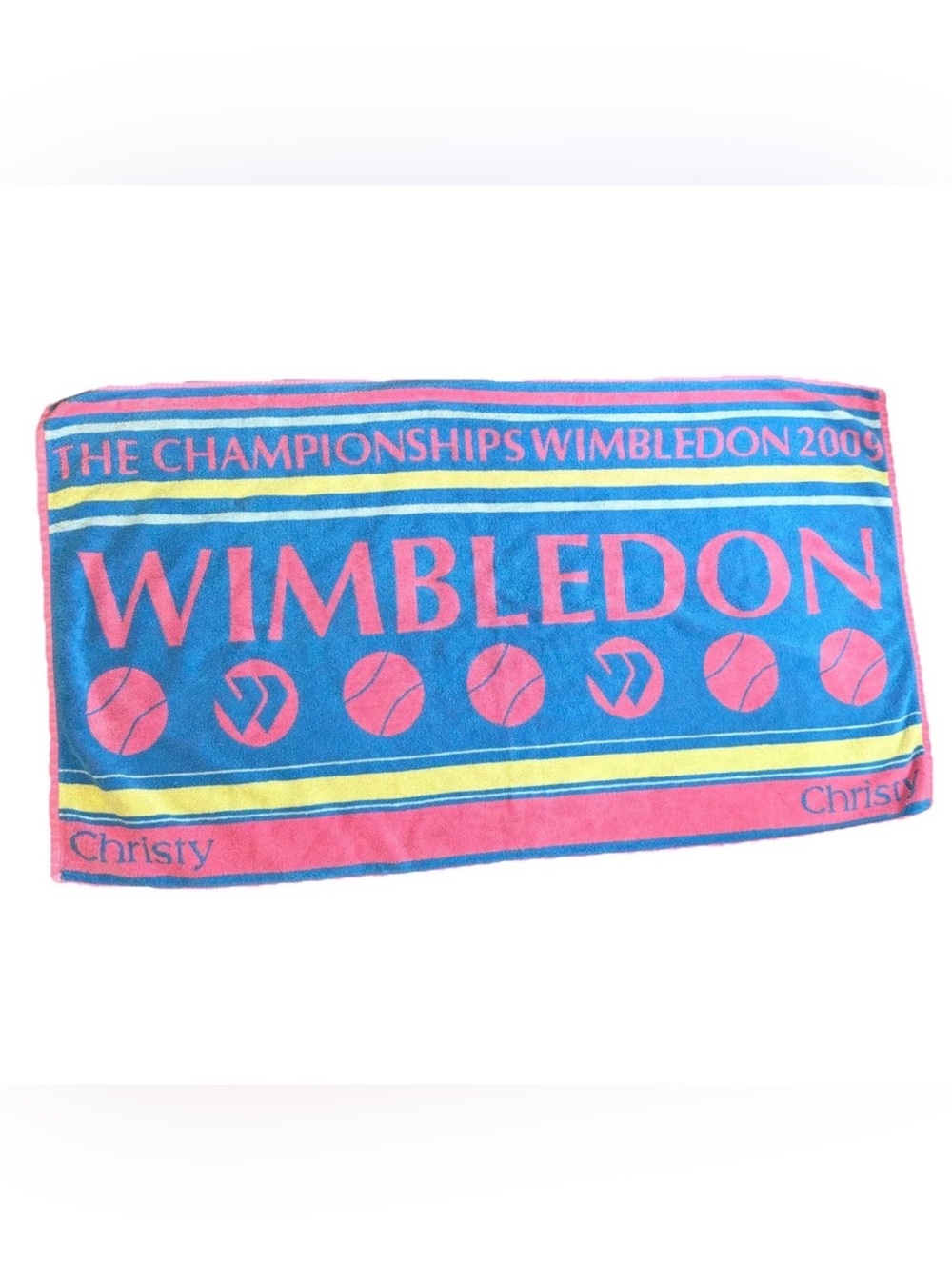 Christy Pink and Blue Wimbledon Tennis Crouquet Terry Towel 100% Cotton